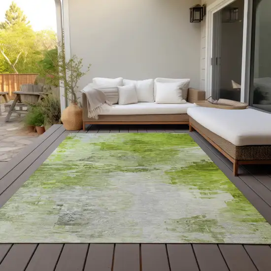 Artichoke Green And Lime Green Abstract Washable Indoor Outdoor Area Rug Photo 8
