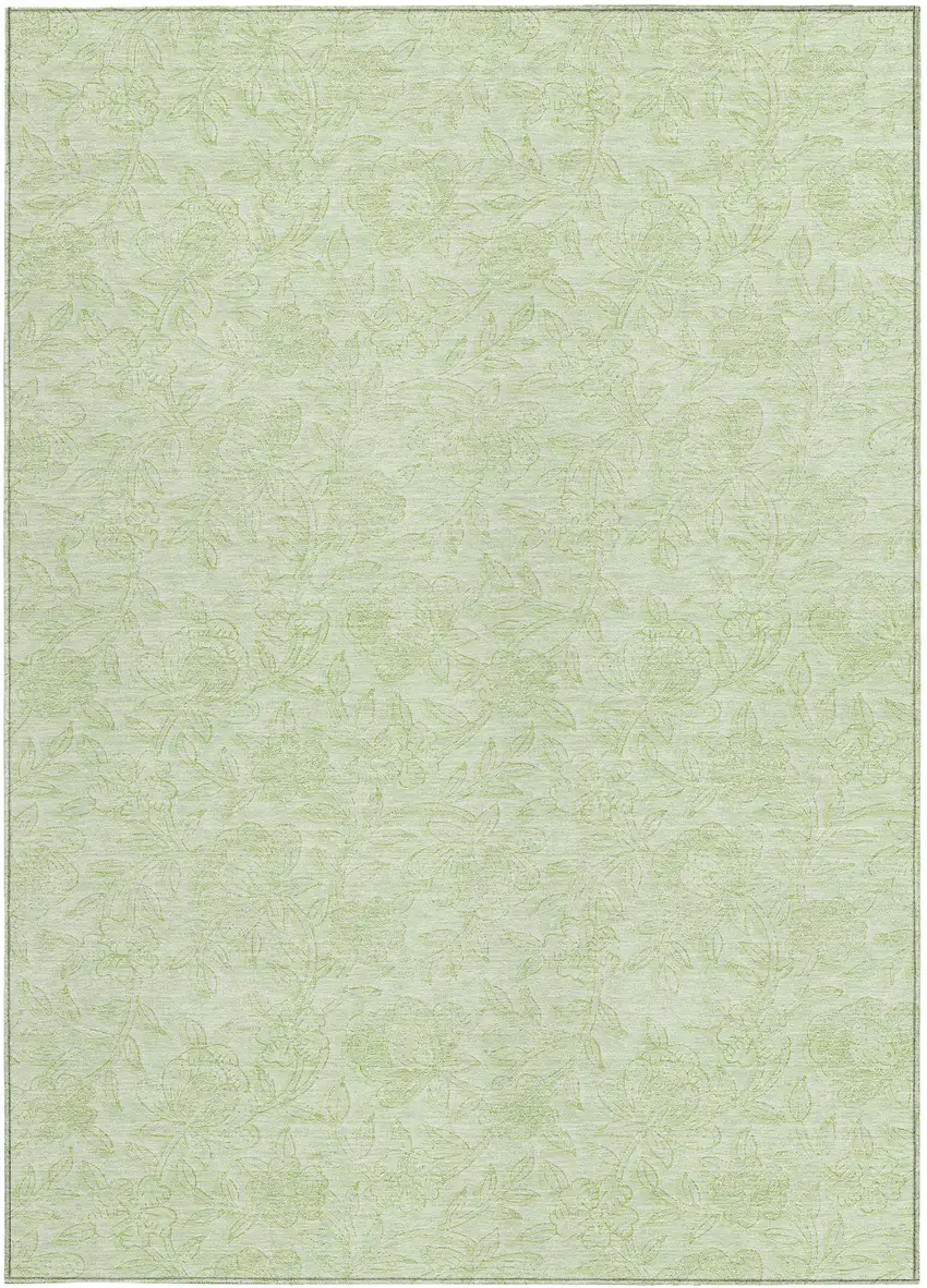Artichoke Green And Mint Green Floral Washable Indoor Outdoor Area Rug Photo 6