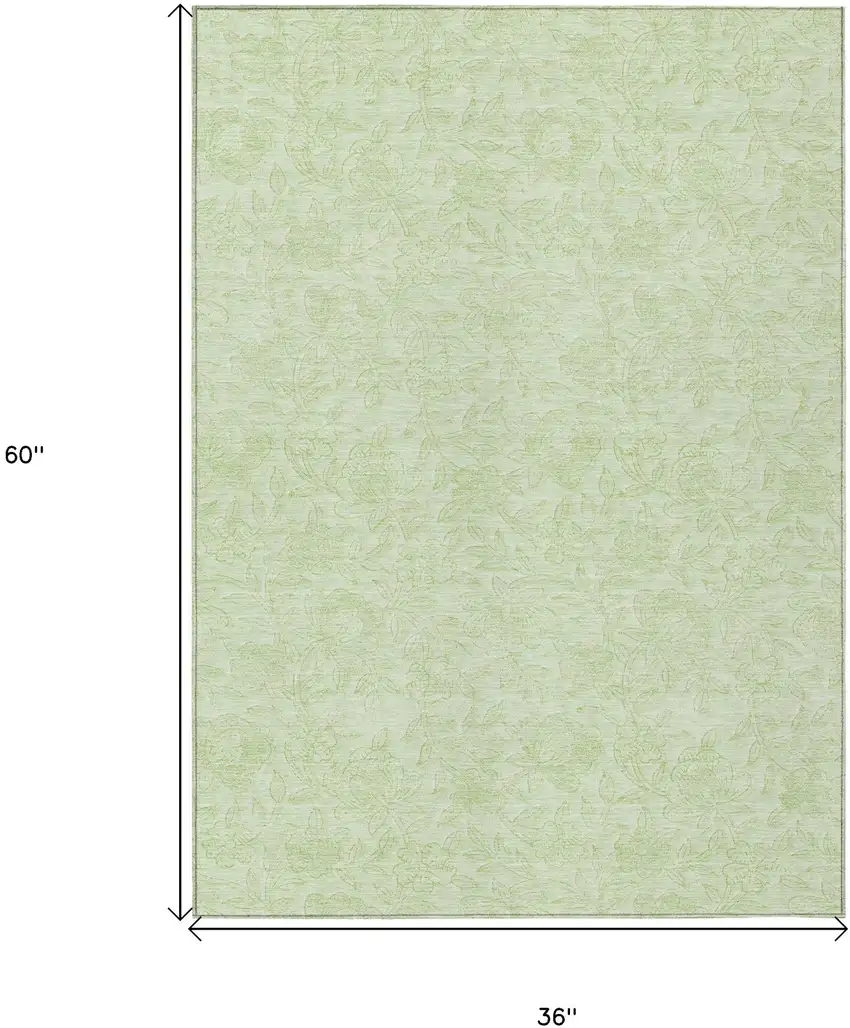 Artichoke Green And Mint Green Floral Washable Indoor Outdoor Area Rug Photo 7