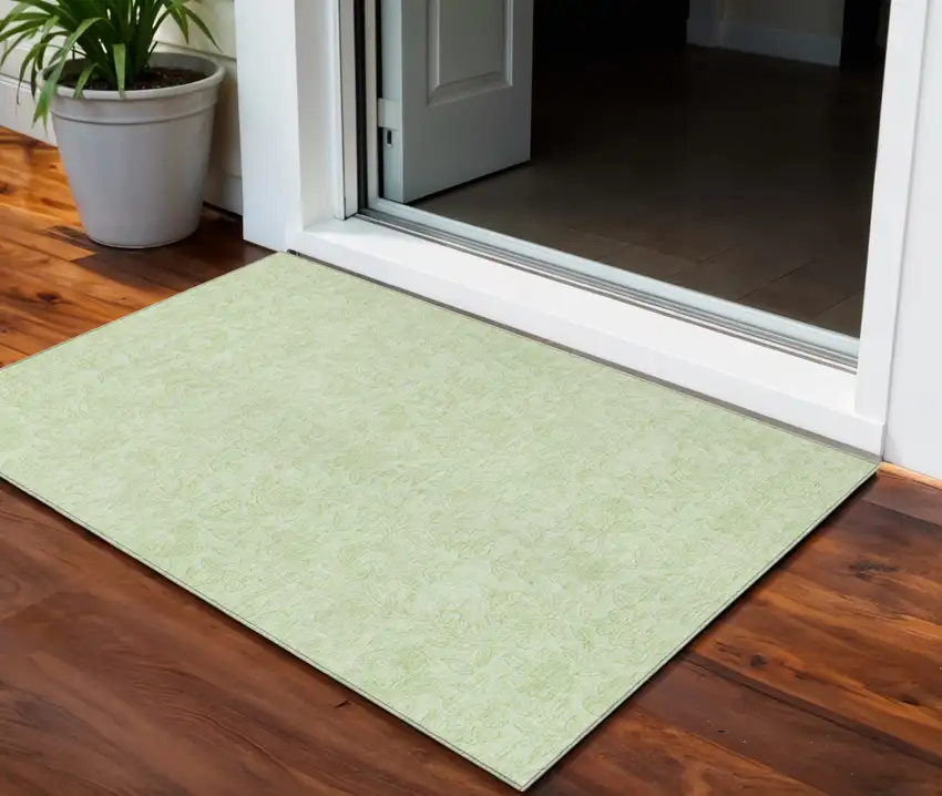 Artichoke Green And Mint Green Floral Washable Indoor Outdoor Area Rug Photo 1