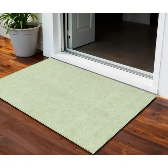 Artichoke Green And Mint Green Floral Washable Indoor Outdoor Area Rug Photo 1