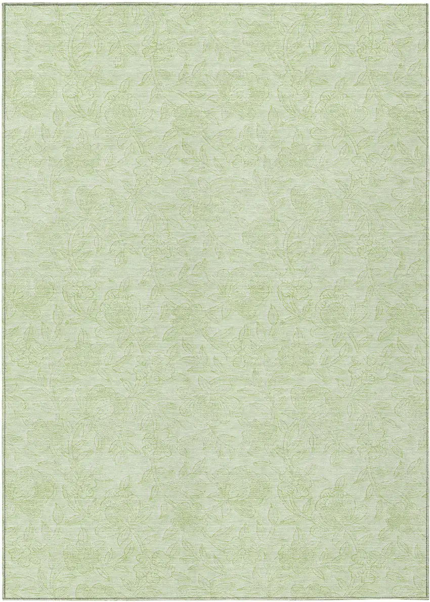 Artichoke Green And Mint Green Floral Washable Indoor Outdoor Area Rug Photo 2