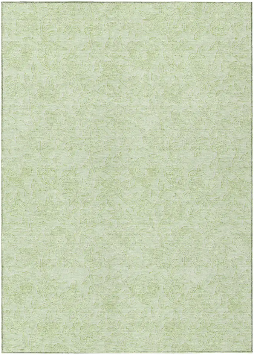 Artichoke Green And Mint Green Floral Washable Indoor Outdoor Area Rug Photo 2