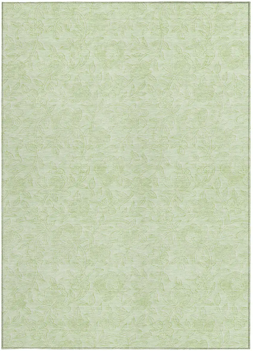 Artichoke Green And Mint Green Floral Washable Indoor Outdoor Area Rug Photo 6