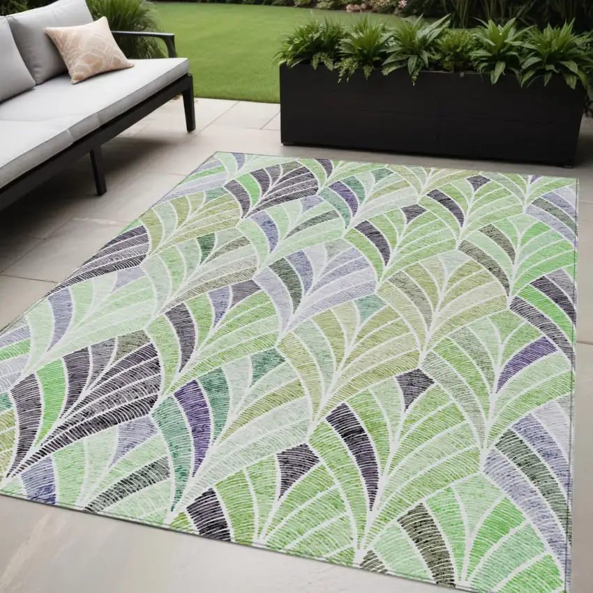Artichoke Green And Mint Green Geometric Washable Indoor Outdoor Area Rug Photo 1