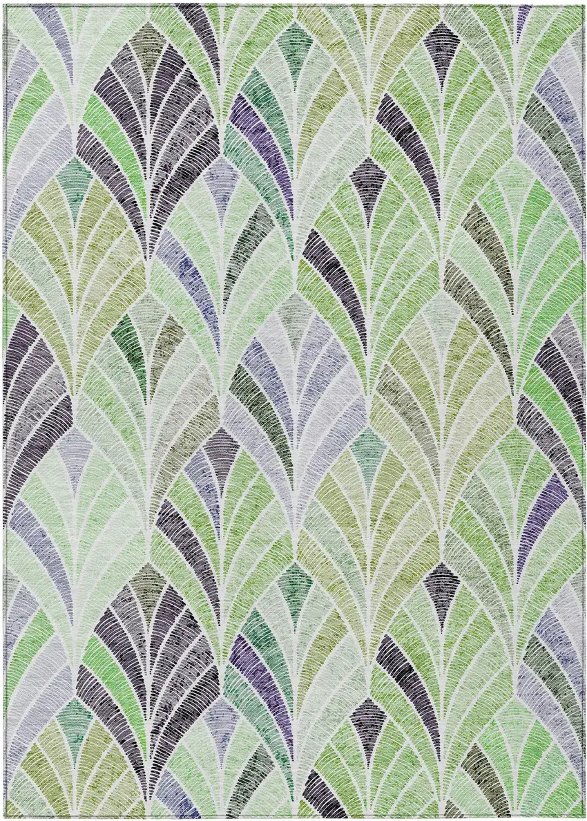 Artichoke Green And Mint Green Geometric Washable Indoor Outdoor Area Rug Photo 2