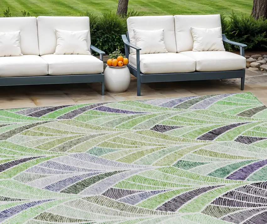 Artichoke Green And Mint Green Geometric Washable Indoor Outdoor Area Rug Photo 1