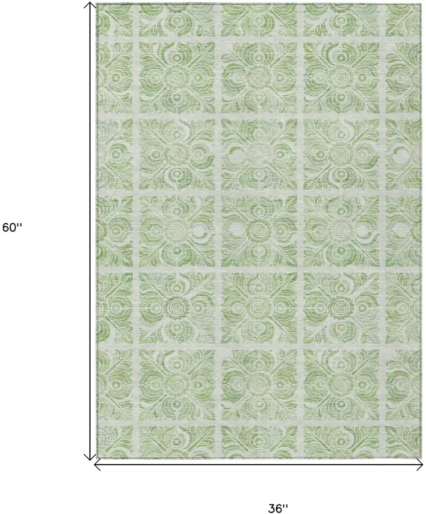 Artichoke Green And Mint Green Medallion Washable Indoor Outdoor Area Rug Photo 3