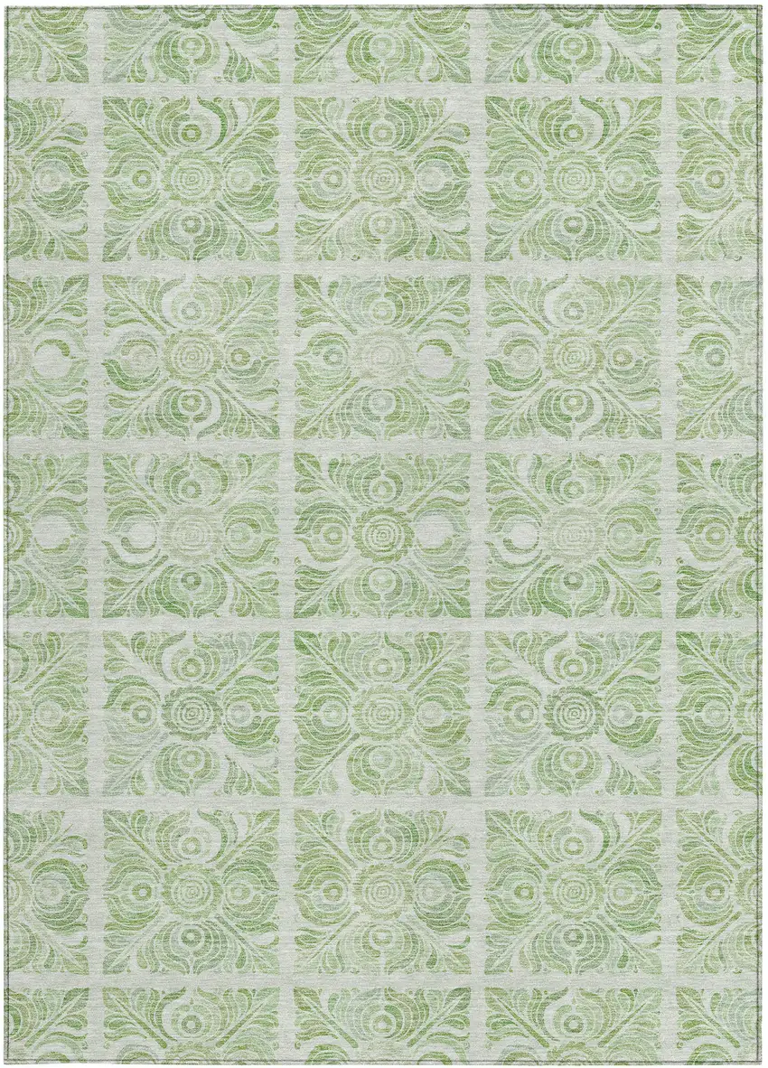 Artichoke Green And Mint Green Medallion Washable Indoor Outdoor Area Rug Photo 6