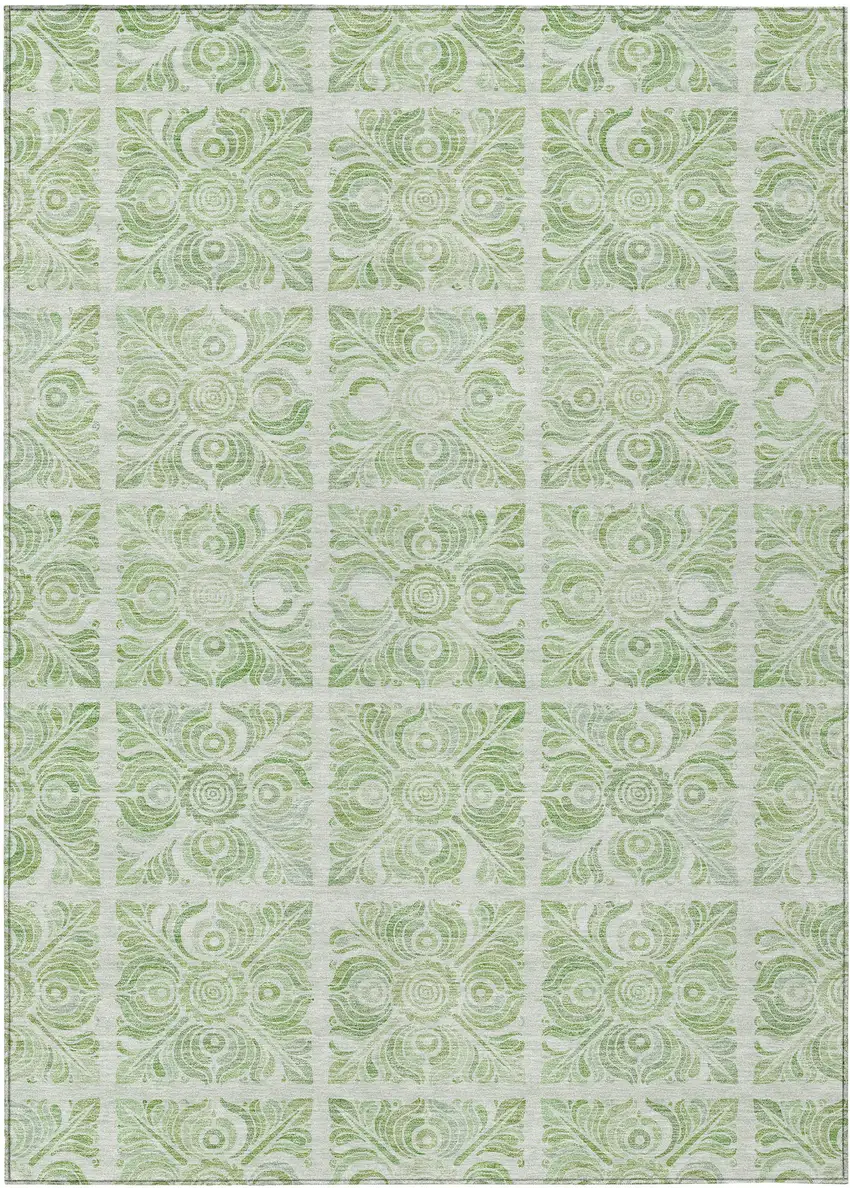Artichoke Green And Mint Green Medallion Washable Indoor Outdoor Area Rug Photo 2