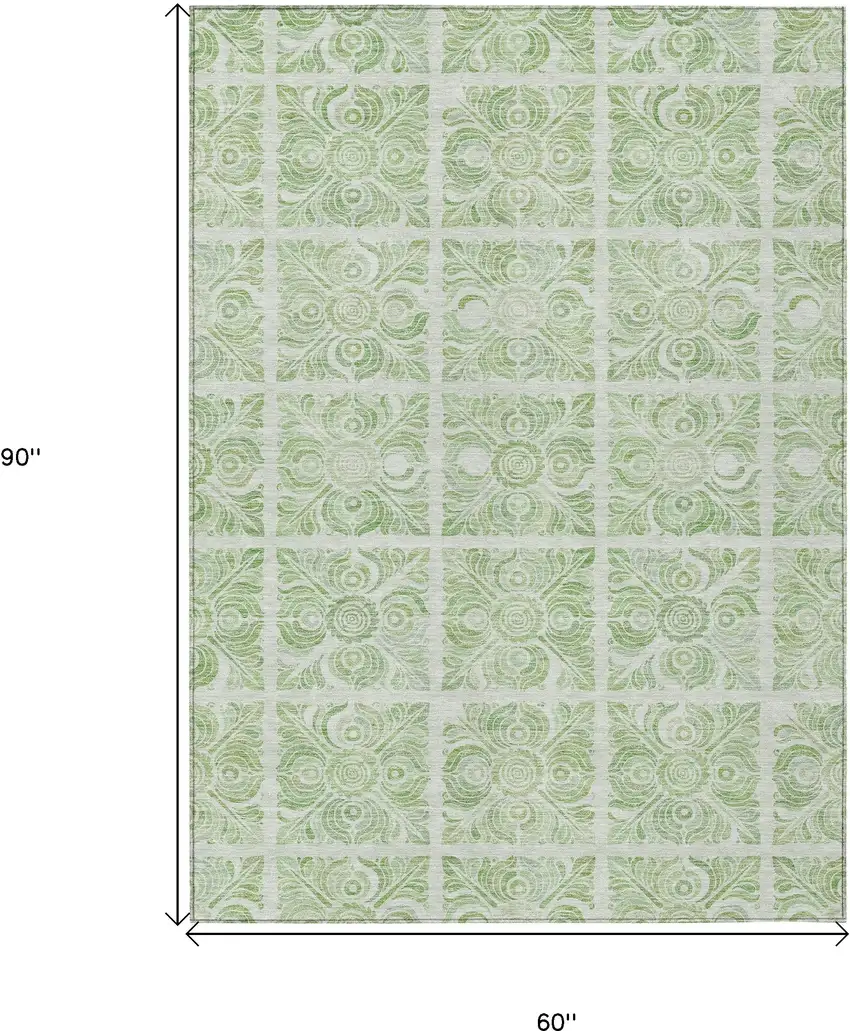 Artichoke Green And Mint Green Medallion Washable Indoor Outdoor Area Rug Photo 3