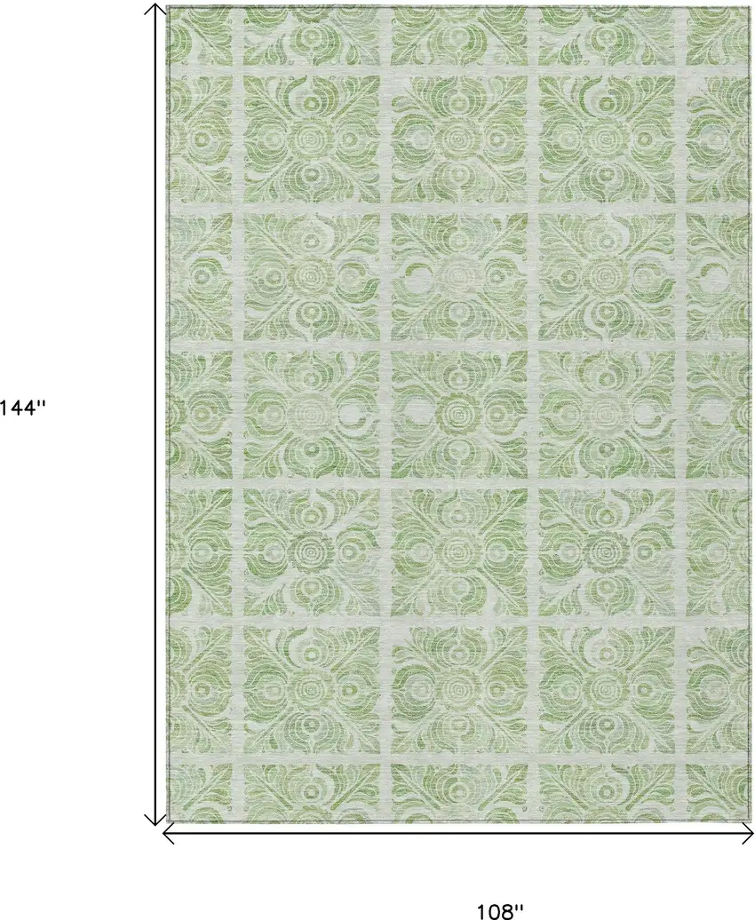 Artichoke Green And Mint Green Medallion Washable Indoor Outdoor Area Rug Photo 3