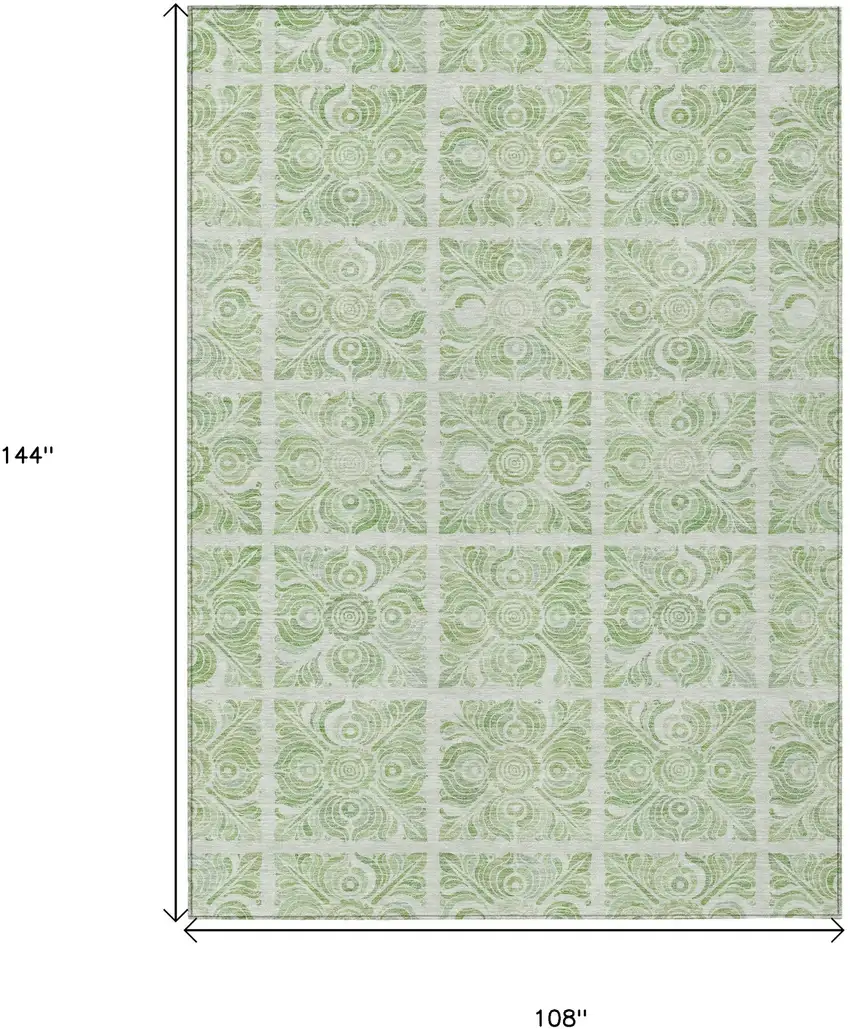 Artichoke Green And Mint Green Medallion Washable Indoor Outdoor Area Rug Photo 3