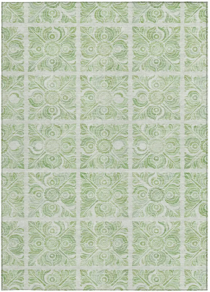 Artichoke Green And Mint Green Medallion Washable Indoor Outdoor Area Rug Photo 7