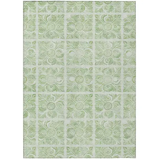 Artichoke Green And Mint Green Medallion Washable Indoor Outdoor Area Rug Photo 2