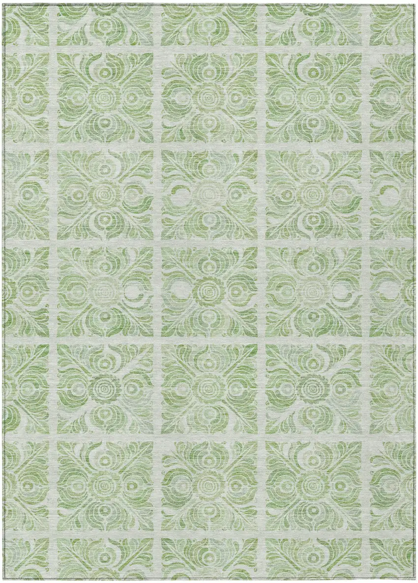 Artichoke Green And Mint Green Medallion Washable Indoor Outdoor Area Rug Photo 2