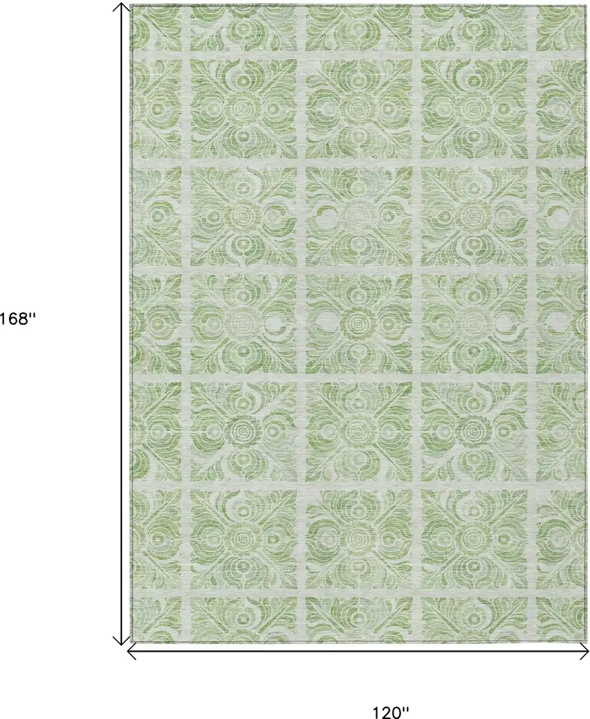 Artichoke Green And Mint Green Medallion Washable Indoor Outdoor Area Rug Photo 3