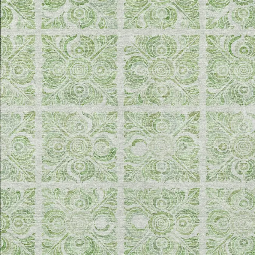 Artichoke Green And Mint Green Medallion Washable Indoor Outdoor Area Rug Photo 6