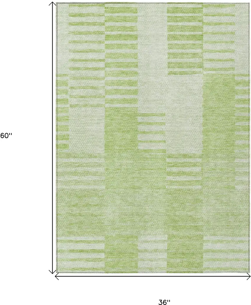 Artichoke Green And Mint Green Striped Washable Indoor Outdoor Area Rug Photo 3