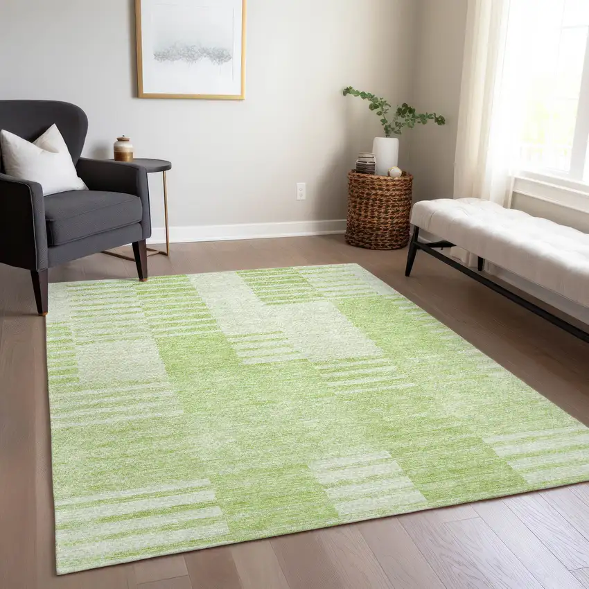 Artichoke Green And Mint Green Striped Washable Indoor Outdoor Area Rug Photo 9