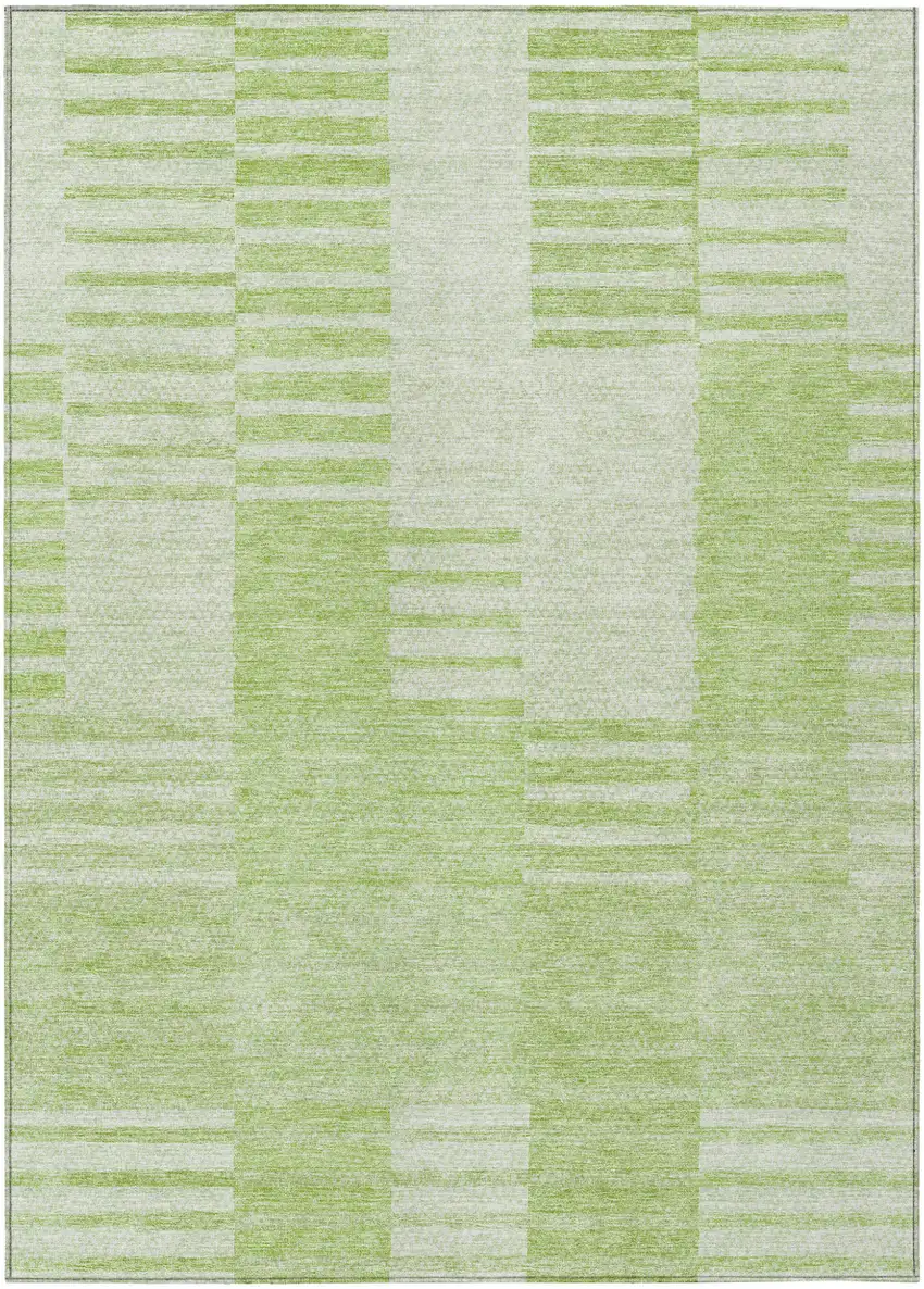 Artichoke Green And Mint Green Striped Washable Indoor Outdoor Area Rug Photo 2