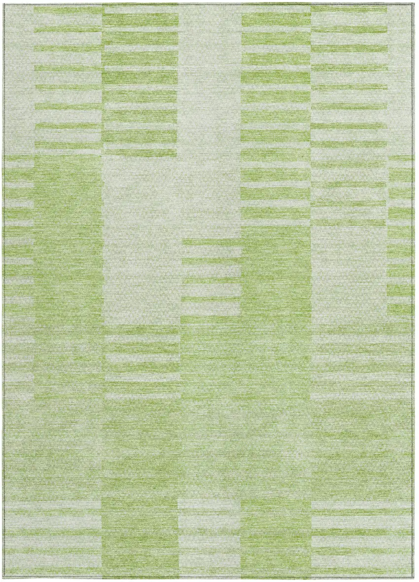 Artichoke Green And Mint Green Striped Washable Indoor Outdoor Area Rug Photo 6