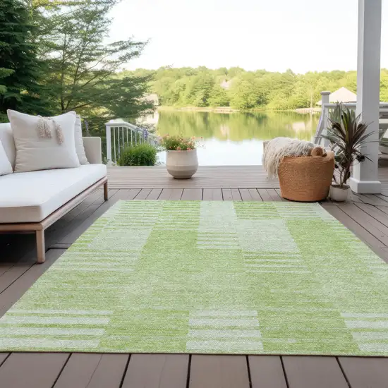 Artichoke Green And Mint Green Striped Washable Indoor Outdoor Area Rug Photo 9