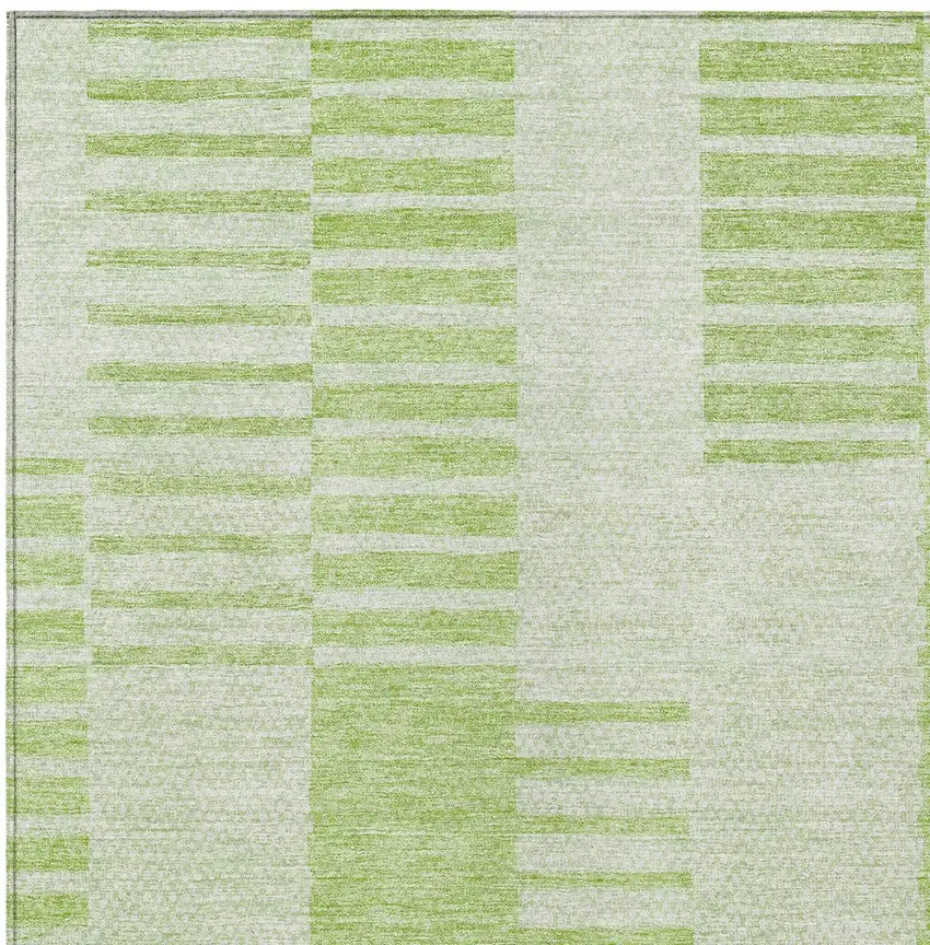 Artichoke Green And Mint Green Striped Washable Indoor Outdoor Area Rug Photo 5