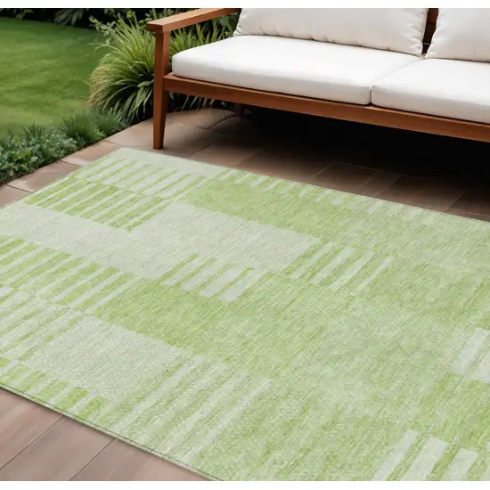 Artichoke Green And Mint Green Striped Washable Indoor Outdoor Area Rug Photo 1