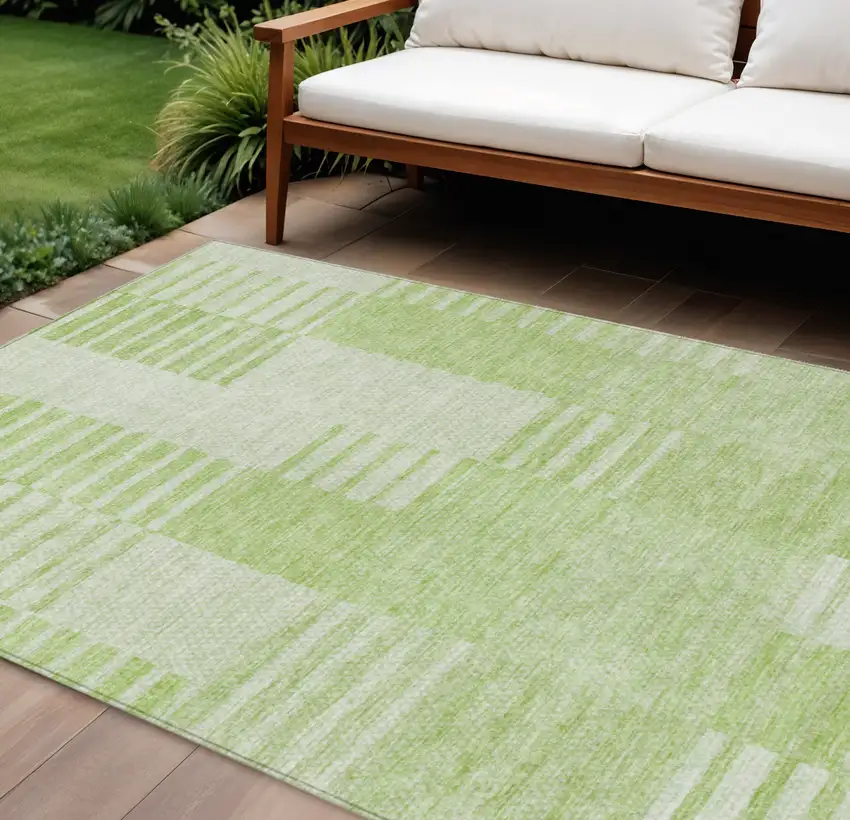 Artichoke Green And Mint Green Striped Washable Indoor Outdoor Area Rug Photo 1