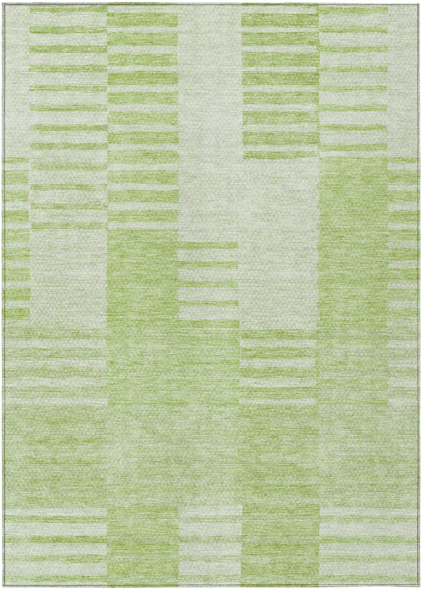 Artichoke Green And Mint Green Striped Washable Indoor Outdoor Area Rug Photo 2