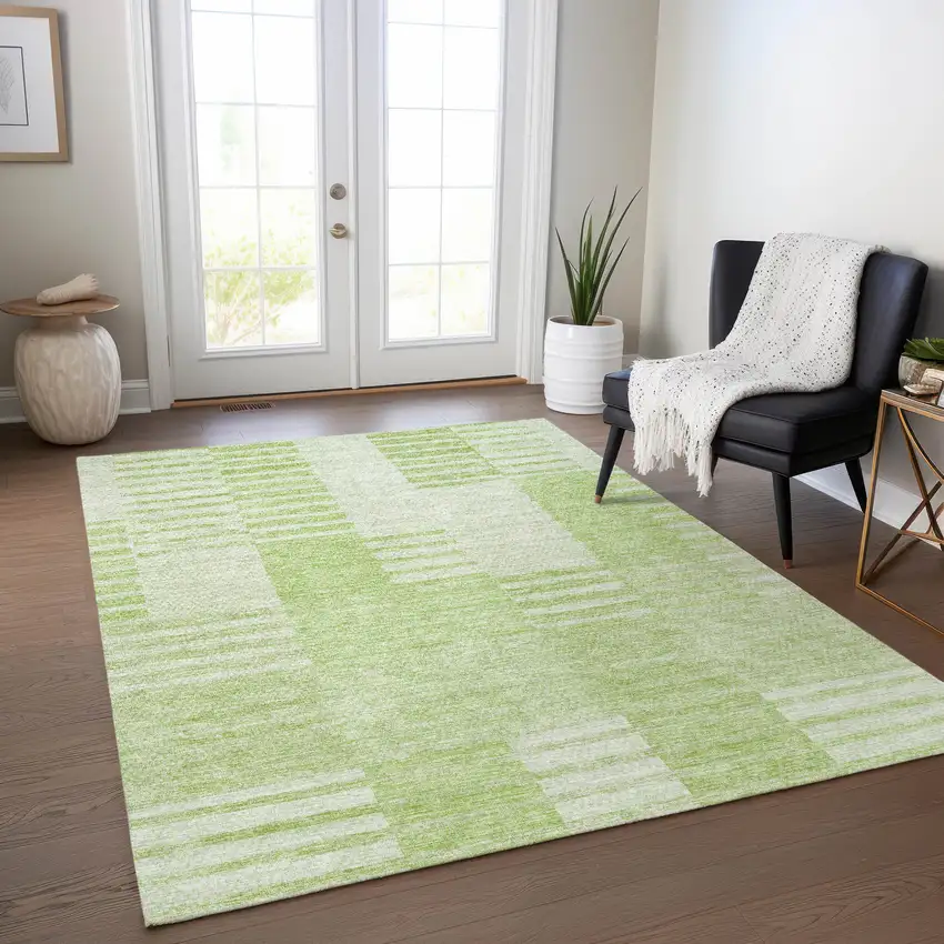 Artichoke Green And Mint Green Striped Washable Indoor Outdoor Area Rug Photo 7