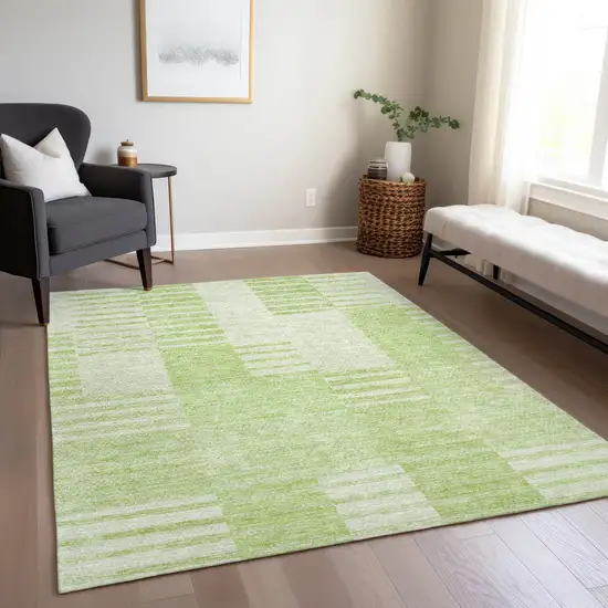 Artichoke Green And Mint Green Striped Washable Indoor Outdoor Area Rug Photo 8