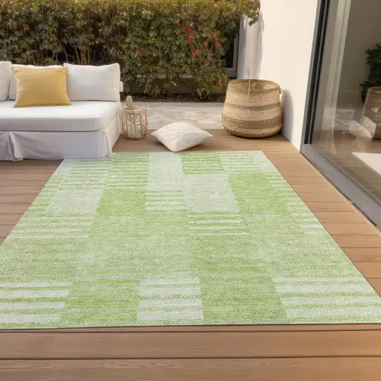 Artichoke Green And Mint Green Striped Washable Indoor Outdoor Area Rug Photo 6