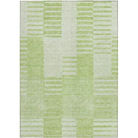 Artichoke Green And Mint Green Striped Washable Indoor Outdoor Area Rug Photo 5