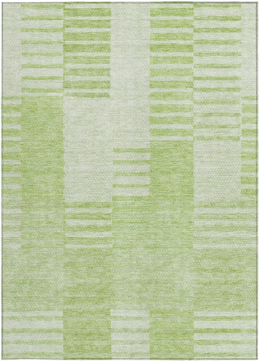 Artichoke Green And Mint Green Striped Washable Indoor Outdoor Area Rug Photo 5