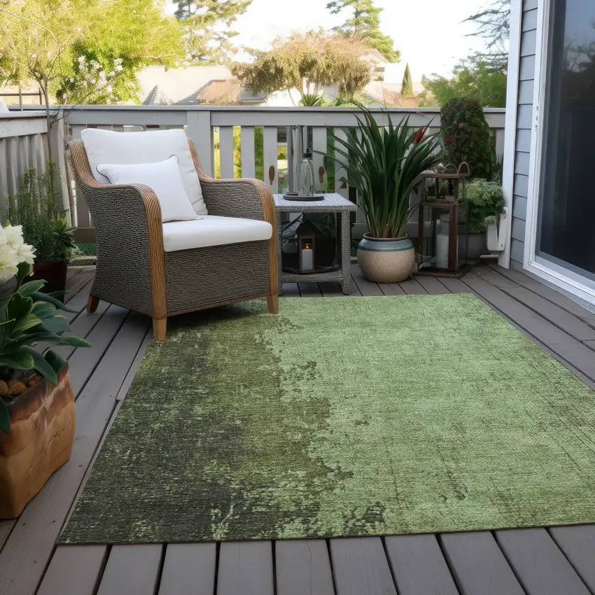 Artichoke Green And Olive Green Abstract Washable Indoor Outdoor Area Rug Photo 5
