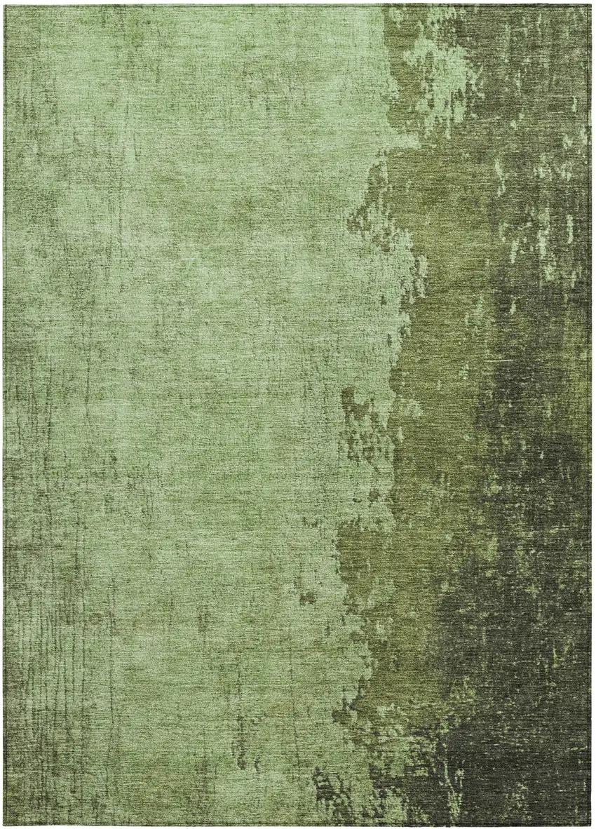 Artichoke Green And Olive Green Abstract Washable Indoor Outdoor Area Rug Photo 3
