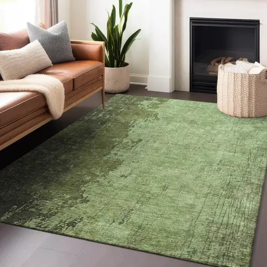 Artichoke Green And Olive Green Abstract Washable Indoor Outdoor Area Rug Photo 6