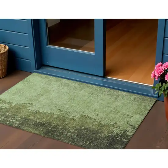 Artichoke Green And Olive Green Abstract Washable Indoor Outdoor Area Rug Photo 2