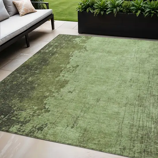Artichoke Green And Olive Green Abstract Washable Indoor Outdoor Area Rug Photo 2