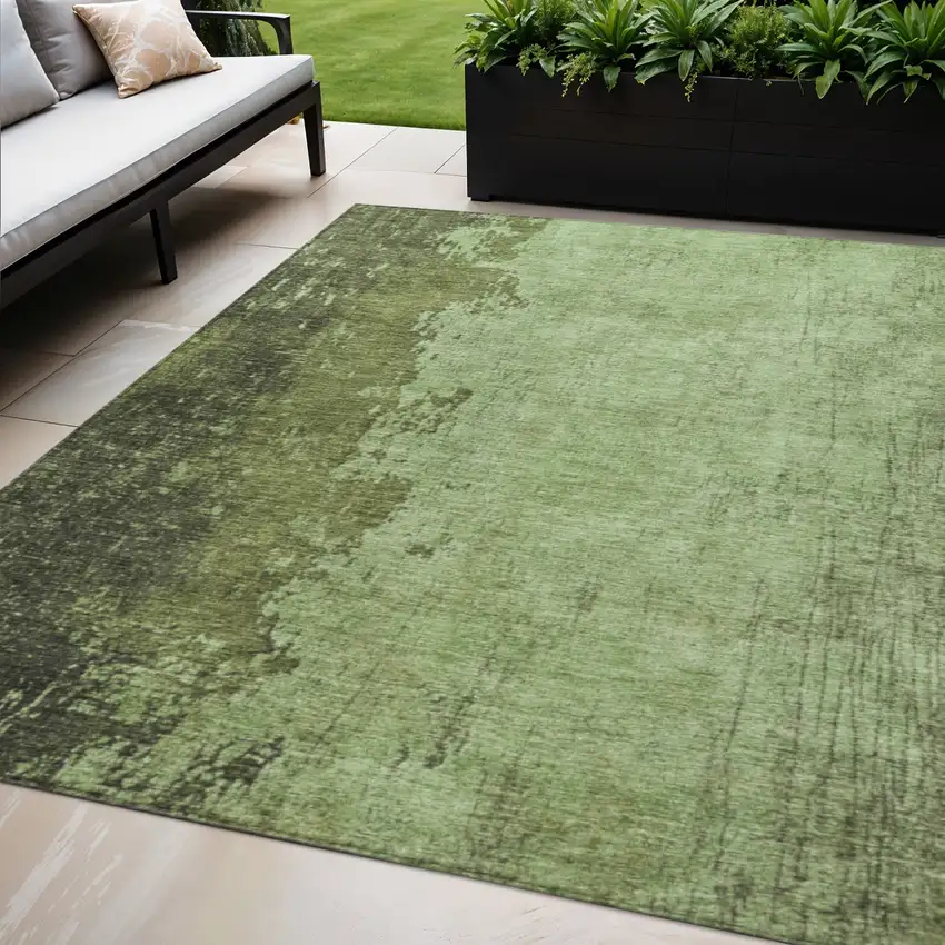 Artichoke Green And Olive Green Abstract Washable Indoor Outdoor Area Rug Photo 2