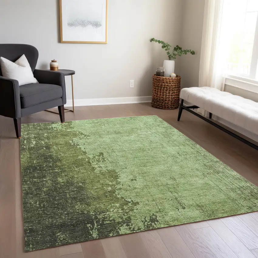Artichoke Green And Olive Green Abstract Washable Indoor Outdoor Area Rug Photo 7