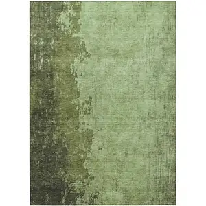 Photo of Artichoke Green And Olive Green Abstract Washable Indoor Outdoor Area Rug