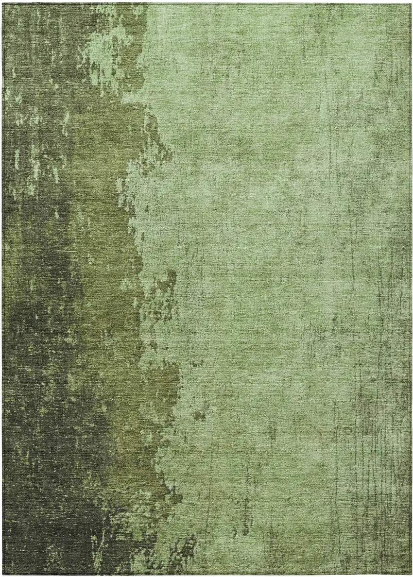 Artichoke Green And Olive Green Abstract Washable Indoor Outdoor Area Rug Photo 1