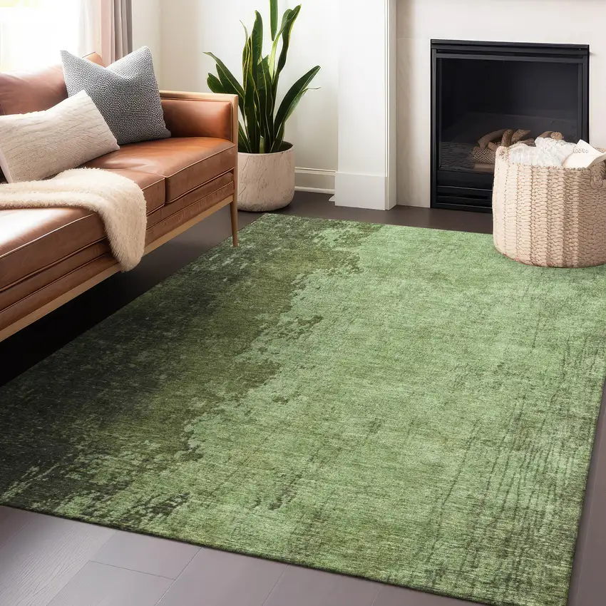 Artichoke Green And Olive Green Abstract Washable Indoor Outdoor Area Rug Photo 6