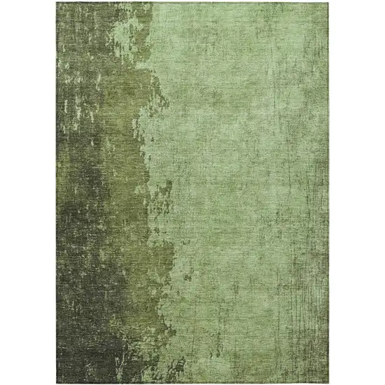 Artichoke Green And Olive Green Abstract Washable Indoor Outdoor Area Rug Photo 1