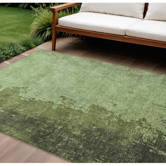 Artichoke Green And Olive Green Abstract Washable Indoor Outdoor Area Rug Photo 2
