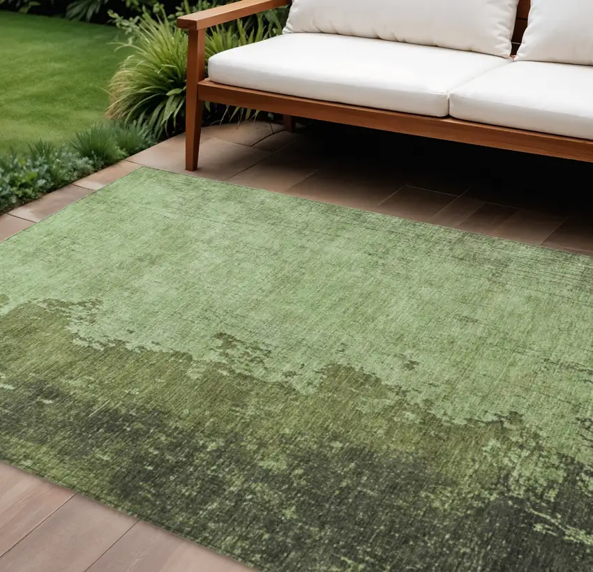 Artichoke Green And Olive Green Abstract Washable Indoor Outdoor Area Rug Photo 2