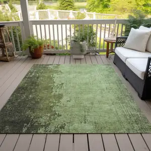 Photo of Artichoke Green And Olive Green Abstract Washable Indoor Outdoor Area Rug
